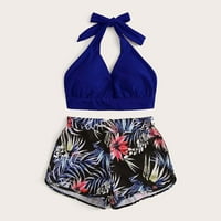 Plus size za kupanje za žene Solidni bikini remen Bikini Deep V Split kupaći kostim set dvodijelni kupaći
