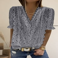 Blibea Womens Ljetni vrhovi čipke Crochet V izrez Elegantne bluze Skraćene majice rukava