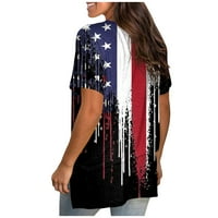 Bluze za žene FIT Ljetni vrhovi kratki rukav V izrez T-majica Velika američka zastava Print TOP bočni