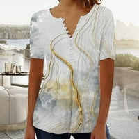 Caveitl ženski Ljetni vrhovi, ženski ljetni V-izrez Print casual labav gornji kratki rukav bluza s kratkim