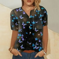 Ženske vrhove bluza Žene kratki rukav modni grafički otisci T-košulje Henley Ljetni tunik Tee Blue XL