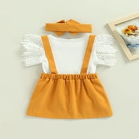 Aturuste Toddler Baby Girl Summer Set Outfits Flying rukav rebrasti ruffle Top Suspender Mini suknja