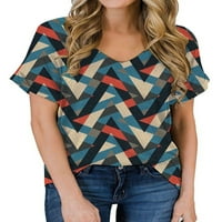 HAITE WOET V izrez kratki rukav majica modni šareni vrhovi radovi geometrijski pulover ispisa