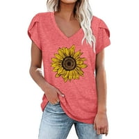 Zpanxa Womens T košulje Žene Ljeto V-izrez Suncokret tiskani vrhovi T-košulje Casual Bluza Žene Žene