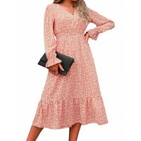 Plus veličina haljine za žene čišćenje Ženska moda Jesen zimski cvjetni dugi rukavi V-izrez ruffled bljeskalice