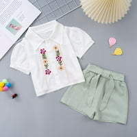 Esaierr djevojke vezene malene cvijeće Top kratke hlače za kratke hlače Summer casual gumb Top dvodijelni set za Toddler 1-6Y