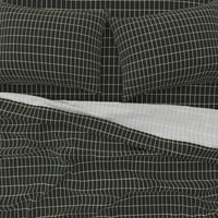 pamučni listovi, kraljica set - minimalna crna rešetka krem ​​provjera pravougaonica Geometrijska jednostavna print posteljina od kašike