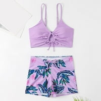 aiyuq.u Žene Vintage kupaći kostimu dva retro halter ruched visoki struk tisak bikini set suncokret