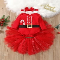 Qiylii novorođenčad božićna odjeća set s dugim rukavima romper + tutu suknja + traka za kosu