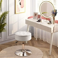 Stolica za vanity sa skladištem, okretna stolica za 360 °, 17.9 do 24.2 Podesiva električna kožna stolica za ispraznu stolica sa uklanjanjem ladice, modernog okruglog otomana za spavaću kupaonicu bijela