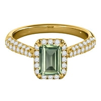 Prstenovi za žene 3. Carat Diamond i Emerald oblikovan zeleni ametist prsten za prsten 10k žuto zlato