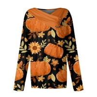 Duks Halloween za ženske vrhove casual tipki izrez dugih rukava majica Vintage tiskani trendi blok boja