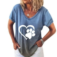 Ženski vrhovi modni ženski gradijentni ispis kratkih rukava V-izrez Love Print Top majica Plava m