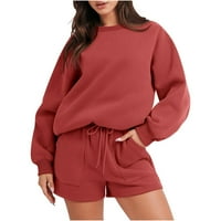 HHEI_K puni zip hoodie ženska puna boja okrugla vrat dugih rukava sportski šorts kućni hlače