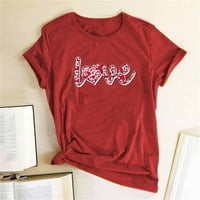 PXIAKGY O-izrez Print Forts Love Majica kratkih rukava za ženska majica Modna ženska bluza Tamno siva