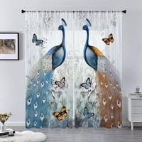 Goory Peacock Home Decor Curtains Long Spavaća soba Mnoge veličine Drape Modern Pocket Sheent Sheer
