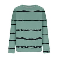 Wyongtao Duks za žene Fleece s dugim rukavima Crewneck casual prugasto pulover za ispis Top Jesen Trendi odjeća zelena l