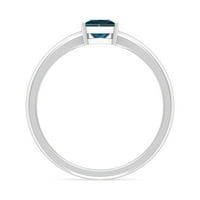 Princess Cut london Blue Topaz Solitaire Ring u okruženju, srebrna u Sterling, US 9.00