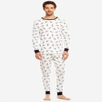 Leveret muški dva pamučna pidžama bijeli kostur s
