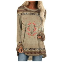 Ženske vintage grafičke grafičke košulje Aztec konja dugih rukava GEMETRIC pulover Etnička grafička bluza jeseni proljetni modni odjeću vrhovi kaki s