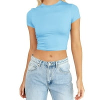 Ženska modna ljetna kratka rukava slatka usjeva Ležerne prilike Casual Basic Crewneck Slim Fit T majice