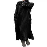 Žene Maxi haljine s džepovima Tunika Haljina plus veličina zimska pletena duga rukave ležerne prilike