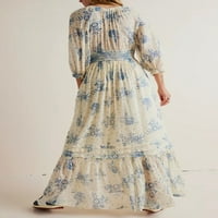 Ženska boemska maxi haljina Vintage s dugim rukavima cvjetni visoki struk haljine casual labave a -line
