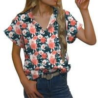 Bluze za žene modne ženske kratke rukave s kratkim rukavima s kratkim rukavima Cvjetni ispisani uzorak casual vrhova bluza za ispis majica Lucky majica, višebojna, l