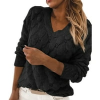 Vivianyo HD Zimski džemperi za žene plus veličine Žene V-izrez Pero Oblik dugih rukava Modna bluza Seksi
