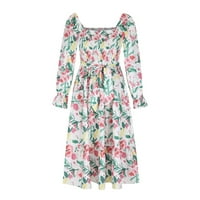 Odeerbi cvjetna šifonska haljina za žene Casual Square Crt Maxi haljine Modni jesen Ispis Duga rukava