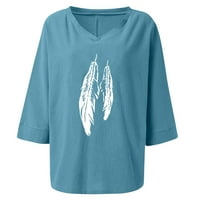 Ženski rukav V izrez Košulje Grafički perja labav fit vrhova Čišćenje salediscount Ljetne majice Elegantne