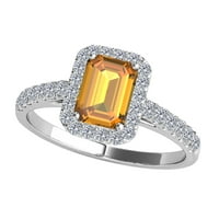 Mauli dragulji za angažman za žene 2. Carat Diamond i smaragdni oblikovani citrinski prsten prsten 10k ruža, žuta i bijela zlato
