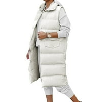 Gatrrgyp ženski dugi puffer kaput bez rukava, žene topli džep prsluk dugačak jakna zimska bez rukava