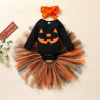 SUNISERY NOVOCERBOCIJE Djevojke 1. Halloween Outfits Pismo Ispis dugih rukava ROMper + Tutu suknja +