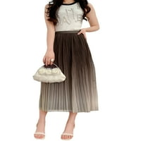 Biayxms Ženske modne Midi suknje Gradijent elastične koknje visokih struka Pleted suknje proljetne ljetne