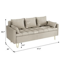 Simzone Fau Kožna kauč 67 W 3-sjedala kauč s pohranama za podizanje i udobne ručne šivene, jastuke, modernog dizajna, bež