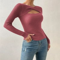 Simu ženski jesen Ležerni trendy džemper Žene Ležerne prilike dugih rukava izdubljeni nepravilni okrugli