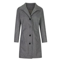 Kardigan za žene Čvrsti džep vuneni kaput casual dugih rukava sive s