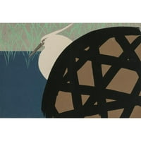 Kamisaka Sekka Crni moderni uokvireni muzej umjetnički print pod nazivom - Bijeli heron