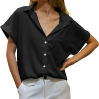 Ležerne prilike V-izrez Solid Color Buttonwown bluze kratkih rukava za žene Ženska poslovna odjeća