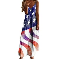Stamzod Američka haljina za zastavu za žene Neovisnosti Dan Modni remen Srednji struk V-izrez Stripe
