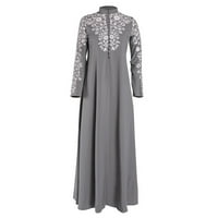 Ljetne haljine za žene Trendy s dugim rukavima od tiskanog maxi a-line okrugle dekolte dress sive l