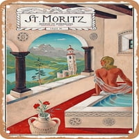 Metalni znak - St. Moritz, ljekovite kupke u visokoj visini Vintage ad - Vintage Rusty Look