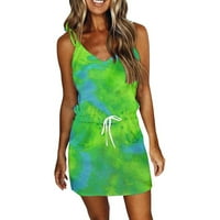 Haljine za ženske mini casual haljine za sunčanje tiskana V-izrez ljetna haljina zelena 3xl