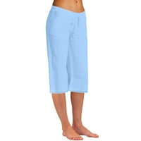 Dasayo Women Linen Capris Solid Duljine koljena hlače elastične struke pantalone sa džepom