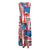 Ženski trendi 4. jula Patriotska seksi dugačka haljina Crewneck Party haljina Neovisnost dana bez rukava
