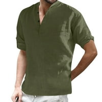 Koaiezne muško ležerne košuljne košulje štand bluza ovratnik dugme kotrljanje rukava s dugim rukavima