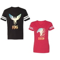 King Queen Eagle Sunny Unise Par koji odgovara pamučnom dresu Stil majica Kontrastne pruge na rukavima