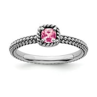 Čvrsta sterling srebrna šaka za rezanje ružičastog turmalina Oktobar dragulj prsten vječnosti veličine
