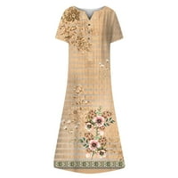 Clearsance Ljetne haljine za žene tiskane srednje dužine A-line boemske boje lakta Boemian Beach Notch